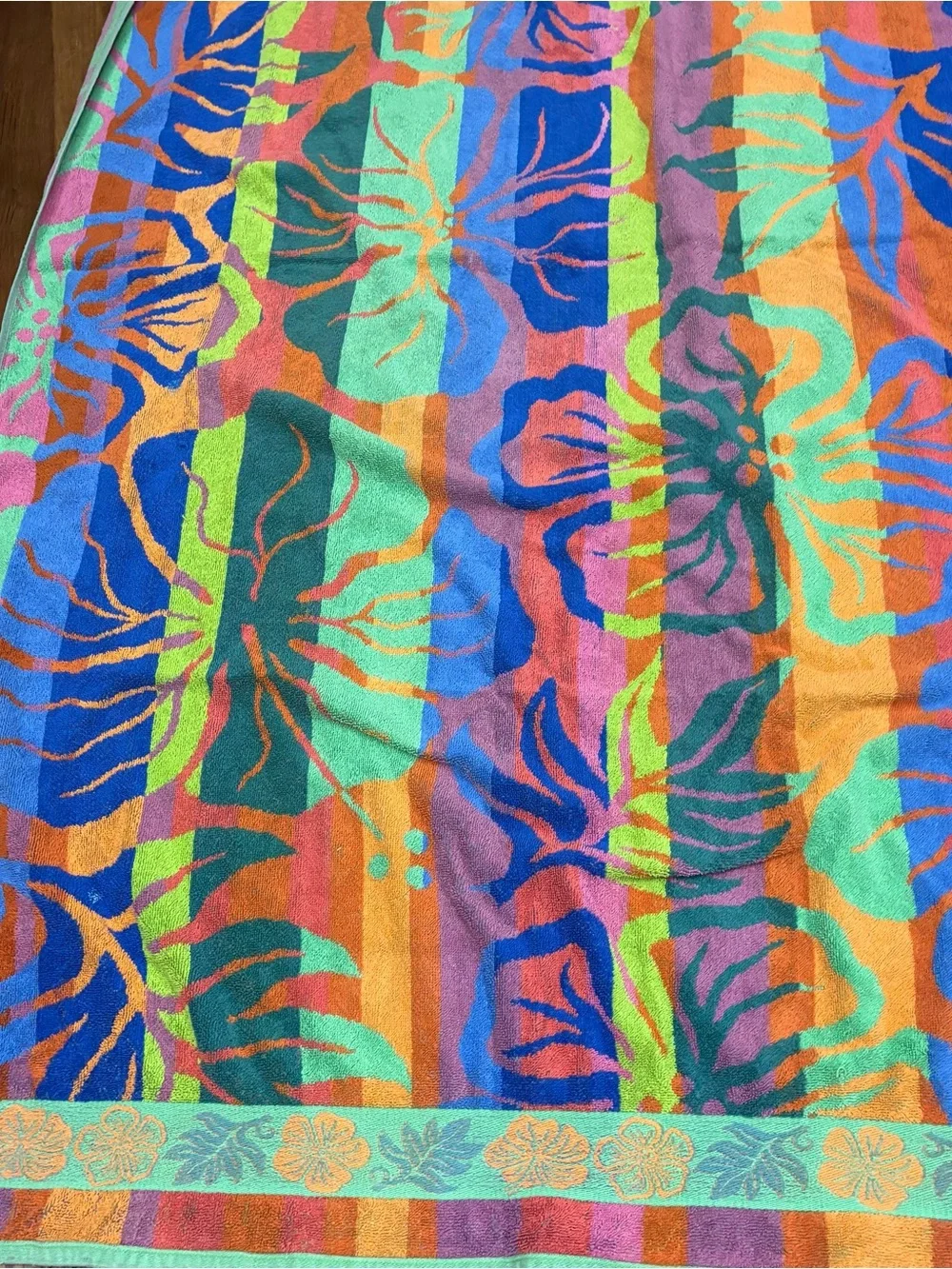Santens Vintage Beach Towel Cotton Tropical Flower Hibiscus Striped Hawaiian